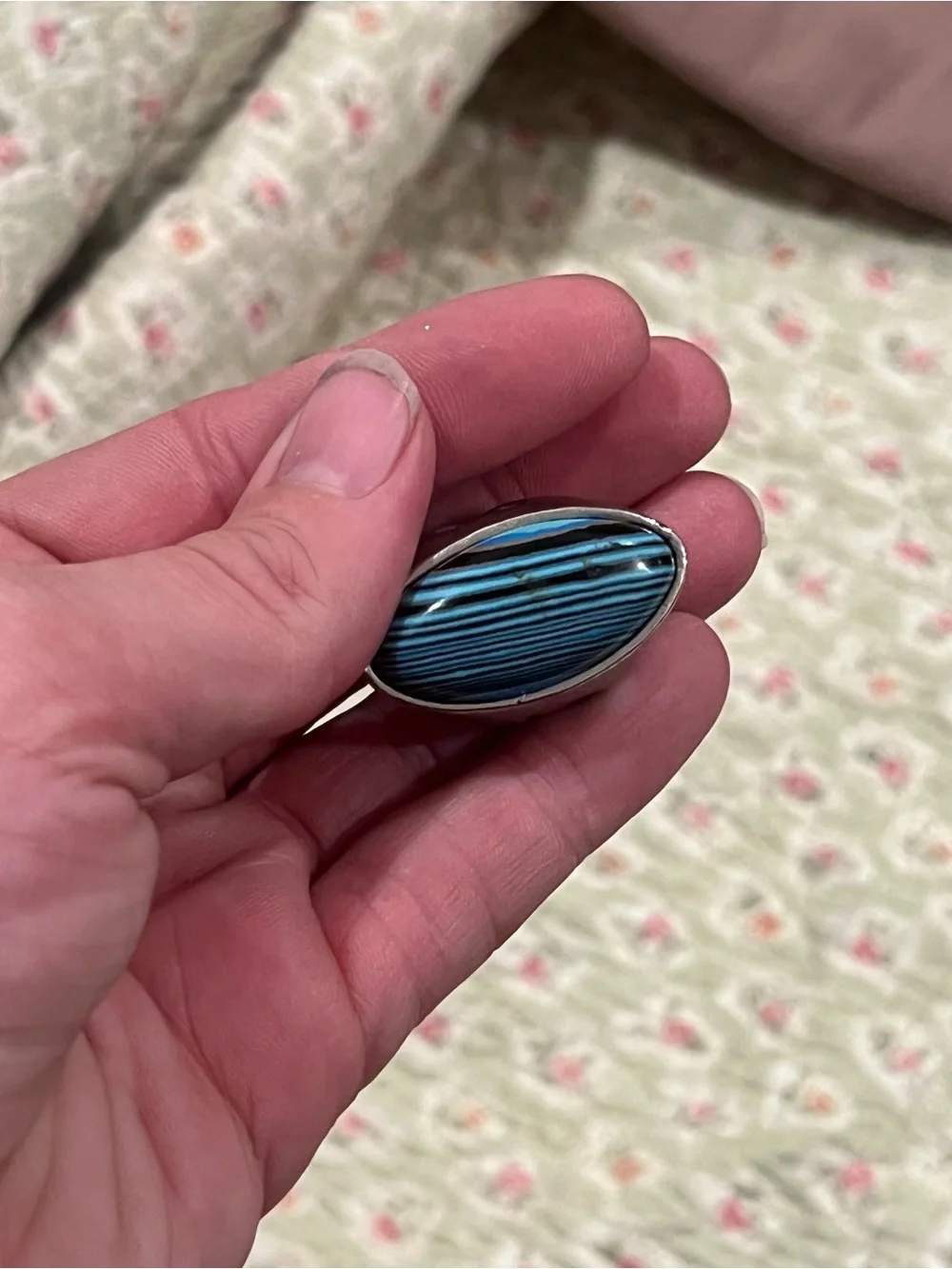 Oval Striped Turquoise Blue Statement Ring - Women Jewelry